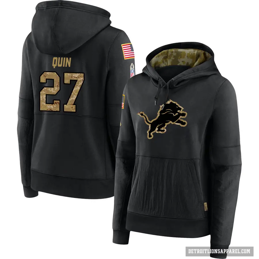 Women's ＃27 Glover Quin Detroit Lions Black 2020 Salute to Service Sideline Performance Pullover Hoodie
