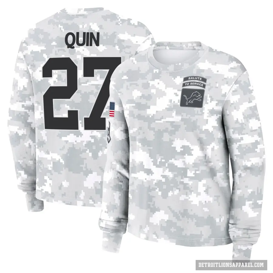 Women's ＃27 Glover Quin Detroit Lions Camo Arctic 2024 Salute to Service Long Sleeve T-Shirt