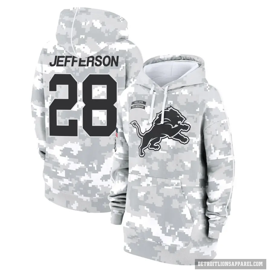 Women's ＃28 Jermar Jefferson Detroit Lions Arctic Camo 2024 Salute to Service Club Fleece Pullover Hoodie