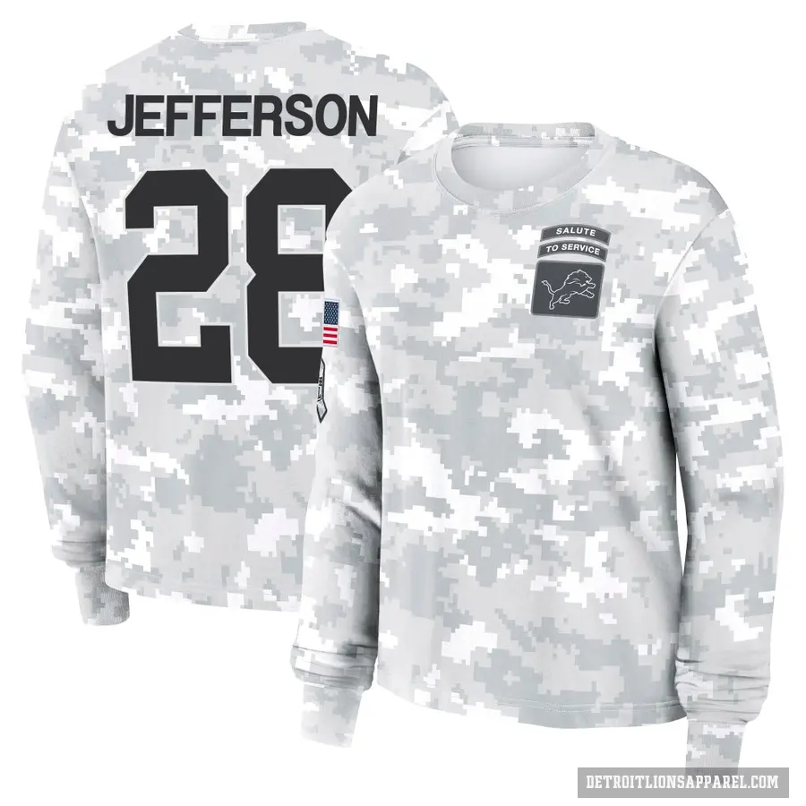 Women's ＃28 Jermar Jefferson Detroit Lions Camo Arctic 2024 Salute to Service Long Sleeve T-Shirt