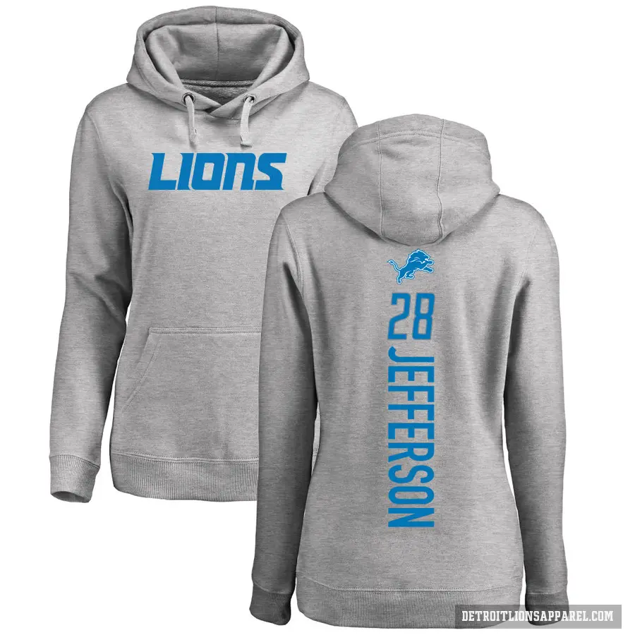 Women's ＃28 Jermar Jefferson Detroit Lions Pro Line Ash Backer Pullover Hoodie