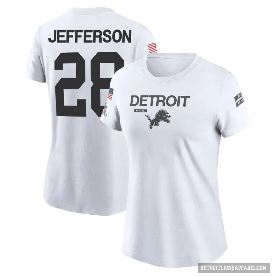 Women's ＃28 Jermar Jefferson Detroit Lions White 2024 Salute to Service Performance T-Shirt