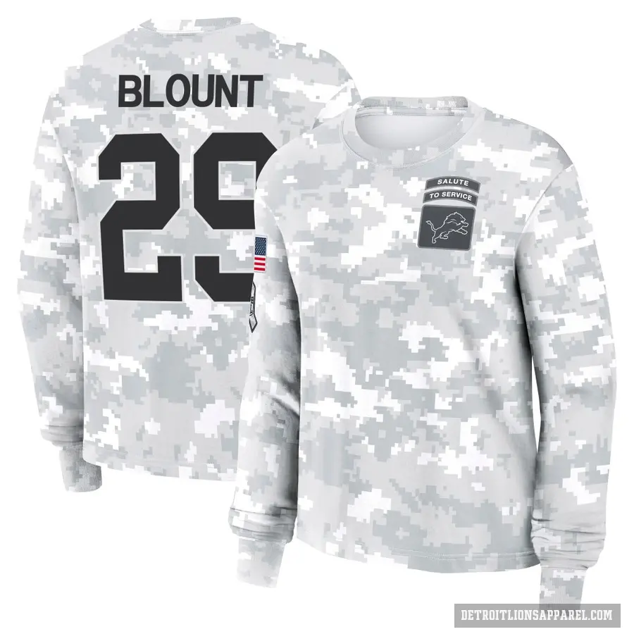Women's ＃29 LeGarrette Blount Detroit Lions Camo Arctic 2024 Salute to Service Long Sleeve T-Shirt