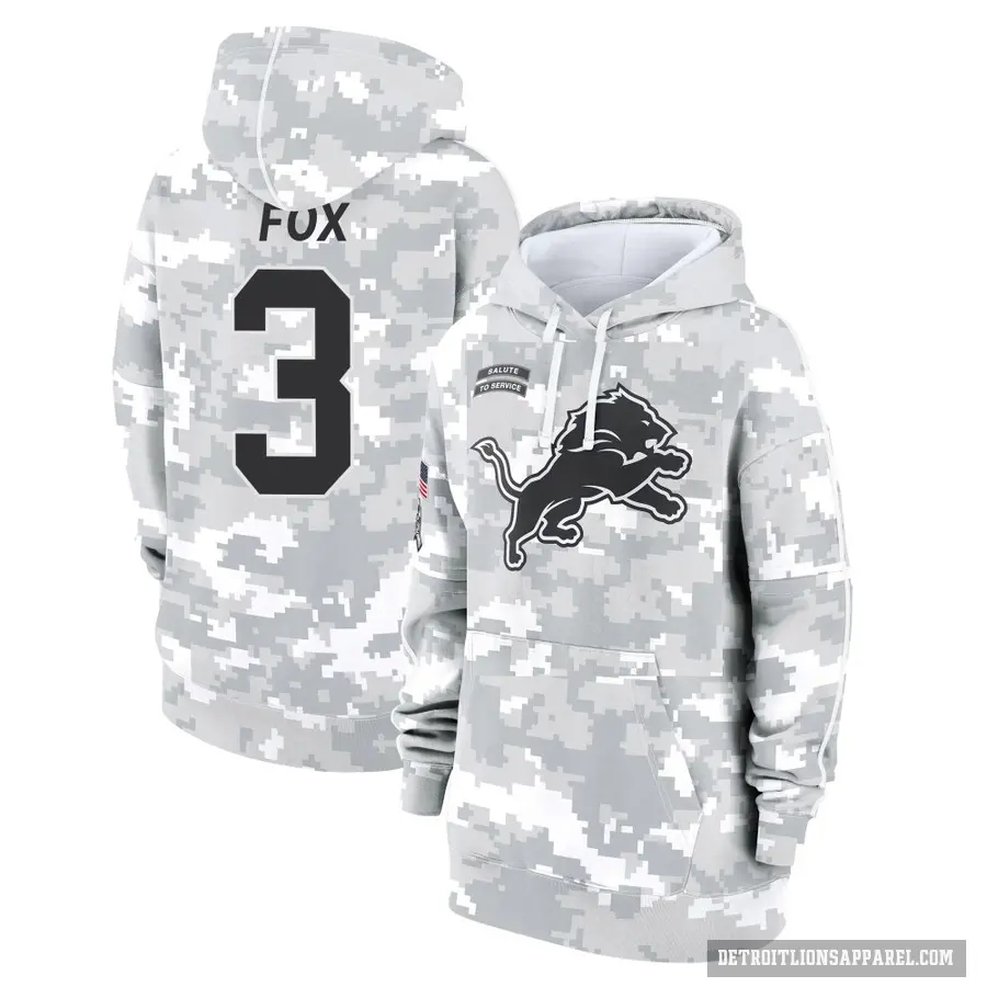 Women's ＃3 Jack Fox Detroit Lions Arctic Camo 2024 Salute to Service Club Fleece Pullover Hoodie