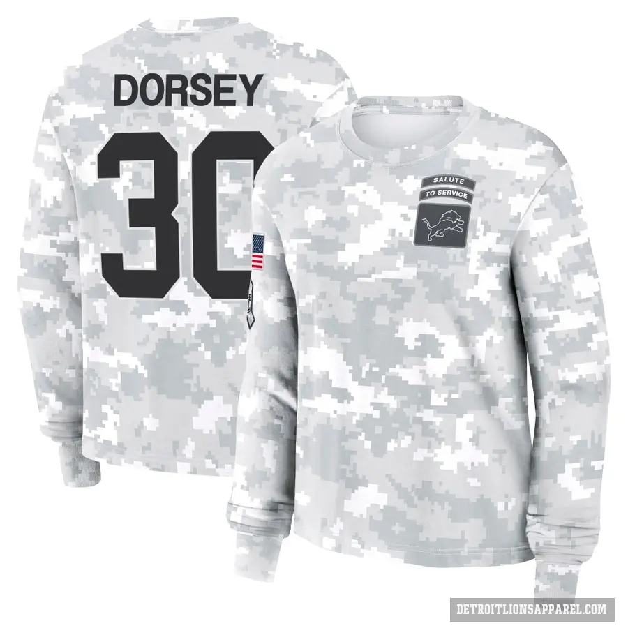Women's ＃30 Khalil Dorsey Detroit Lions Camo Arctic 2024 Salute to Service Long Sleeve T-Shirt