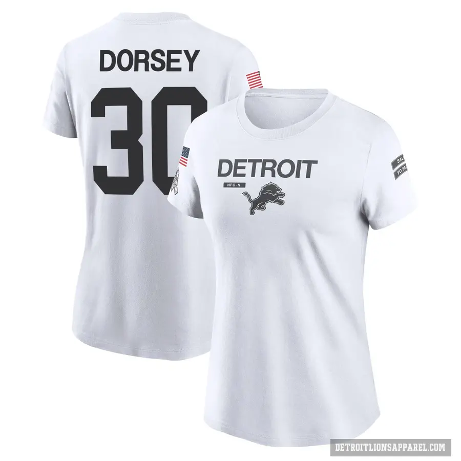 Women's ＃30 Khalil Dorsey Detroit Lions White 2024 Salute to Service Performance T-Shirt