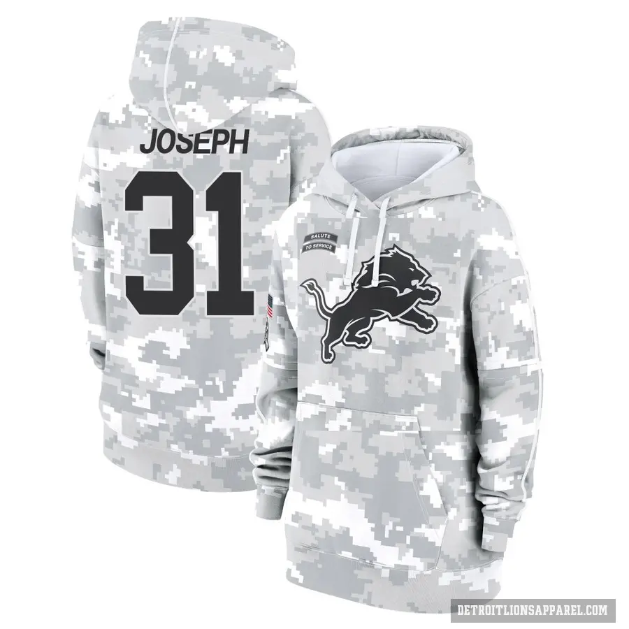 Women's ＃31 Kerby Joseph Detroit Lions Arctic Camo 2024 Salute to Service Club Fleece Pullover Hoodie