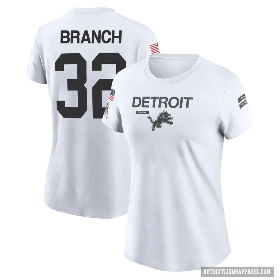 Women's ＃32 Brian Branch Detroit Lions White 2024 Salute to Service Performance T-Shirt