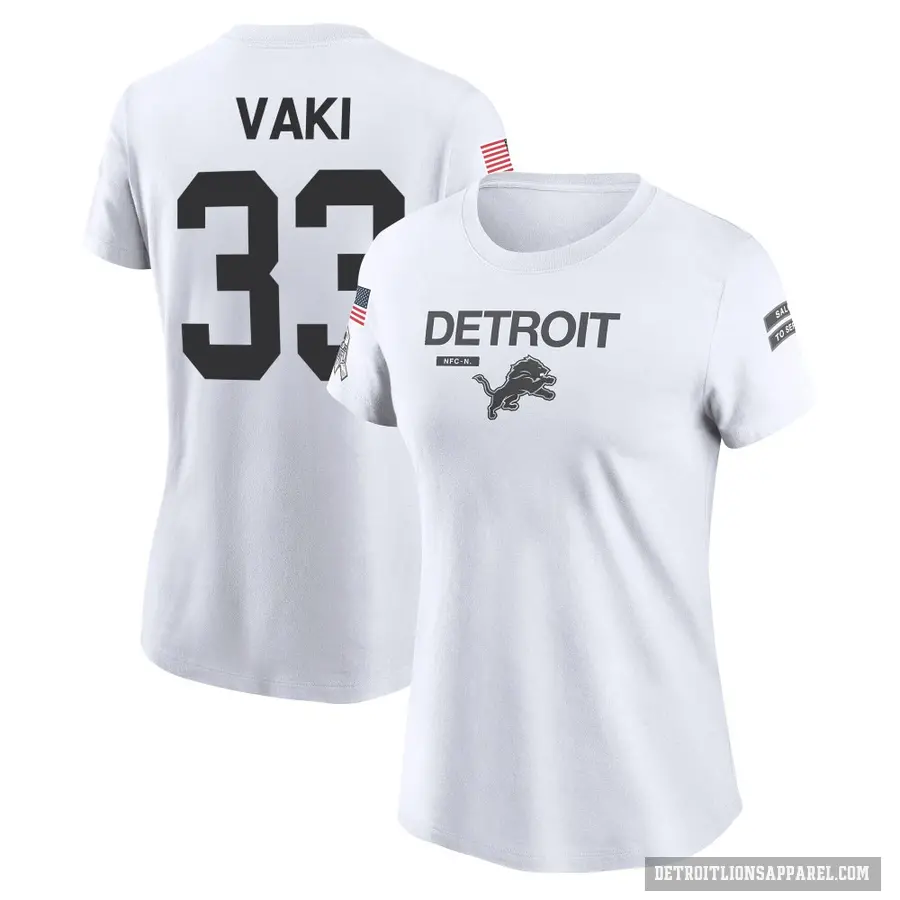 Women's ＃33 Sione Vaki Detroit Lions White 2024 Salute to Service Performance T-Shirt