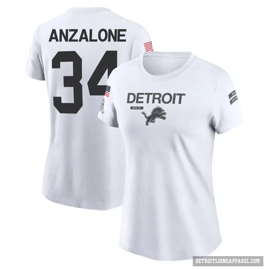 Women's ＃34 Alex Anzalone Detroit Lions White 2024 Salute to Service Performance T-Shirt