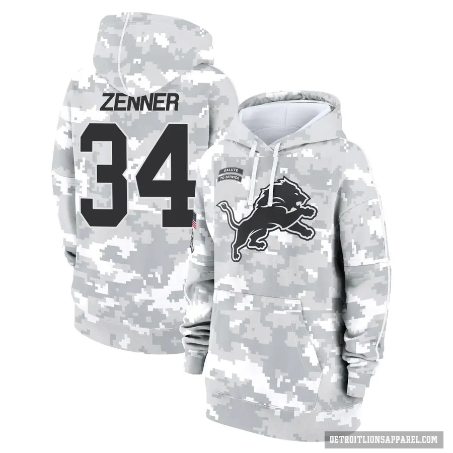 Women's ＃34 Zach Zenner Detroit Lions Arctic Camo 2024 Salute to Service Club Fleece Pullover Hoodie