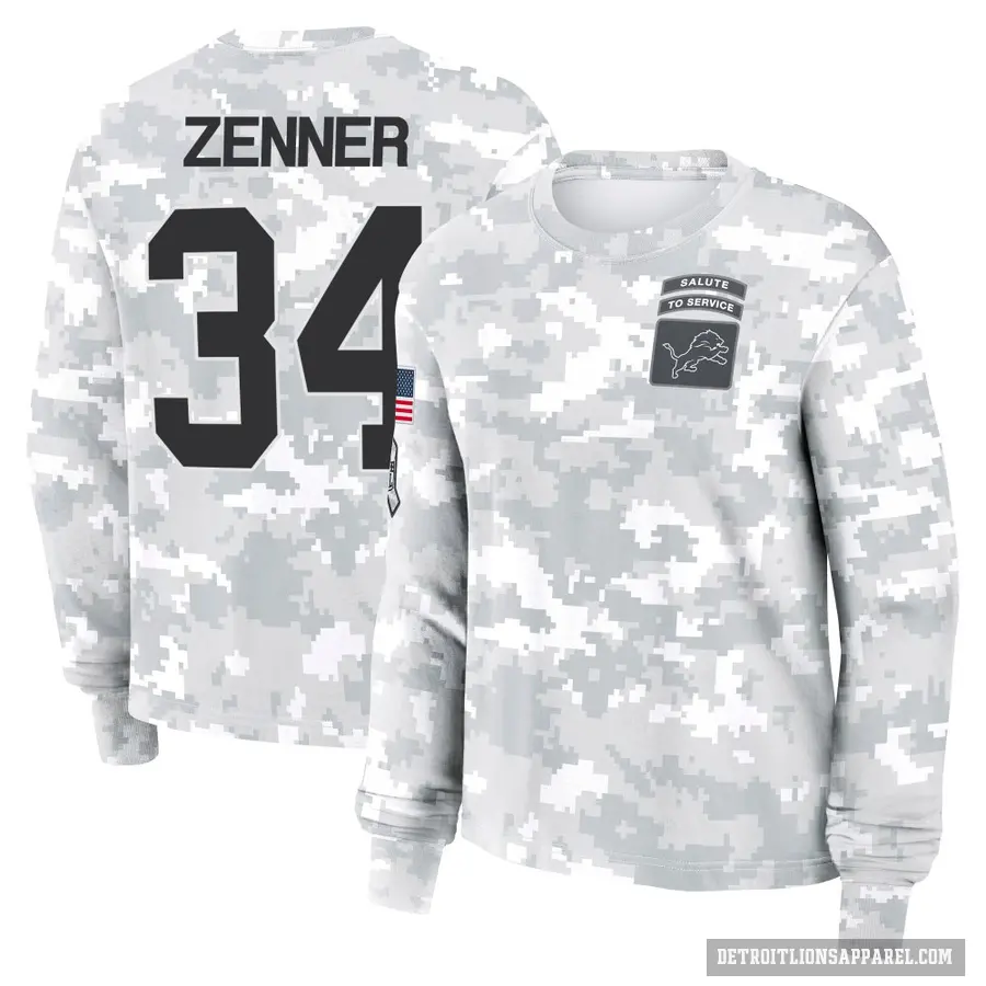 Women's ＃34 Zach Zenner Detroit Lions Camo Arctic 2024 Salute to Service Long Sleeve T-Shirt