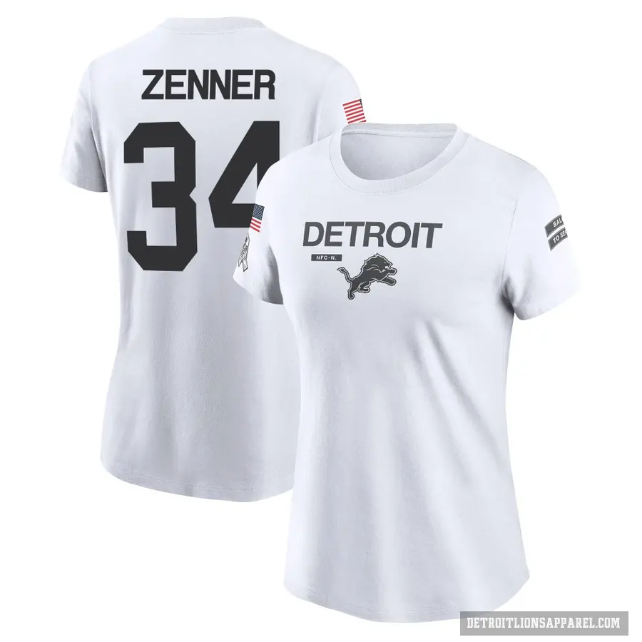 Women's ＃34 Zach Zenner Detroit Lions White 2024 Salute to Service Performance T-Shirt