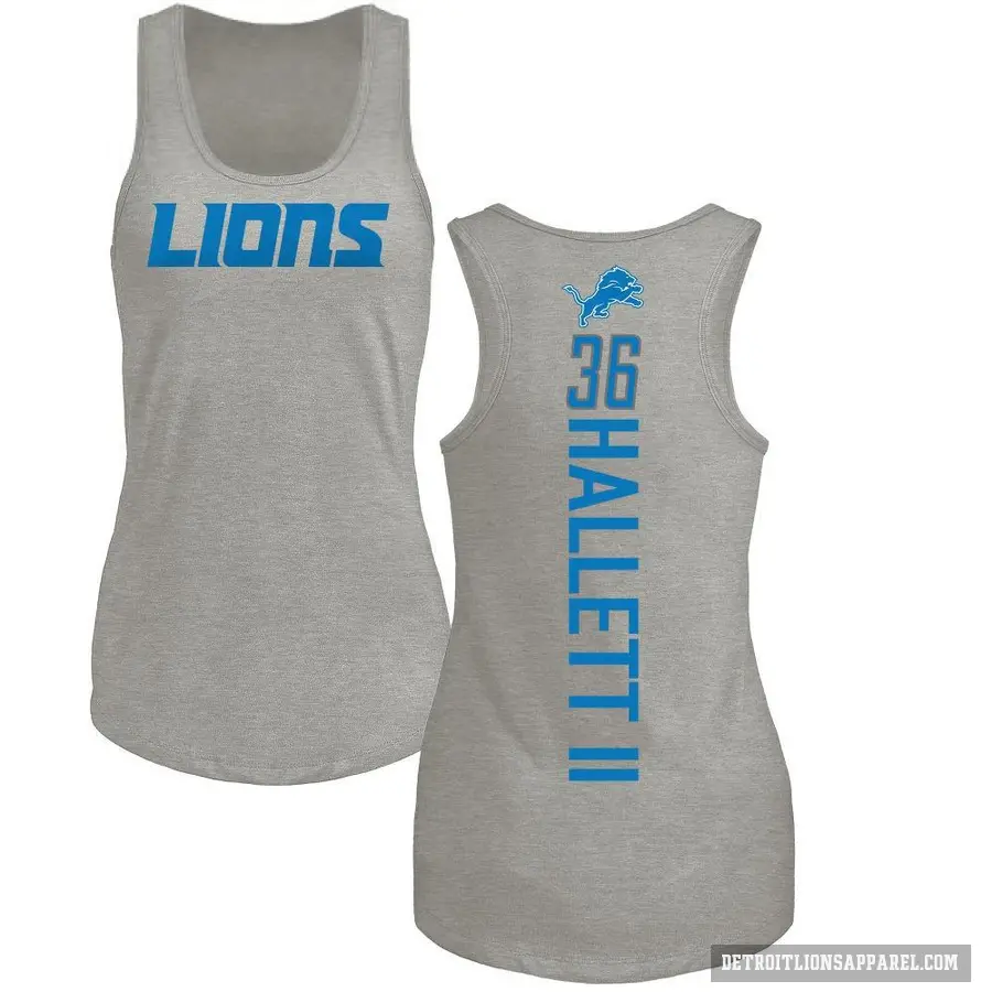 Women's ＃36 Erick Hallett II Detroit Lions Ash Backer Tank Top
