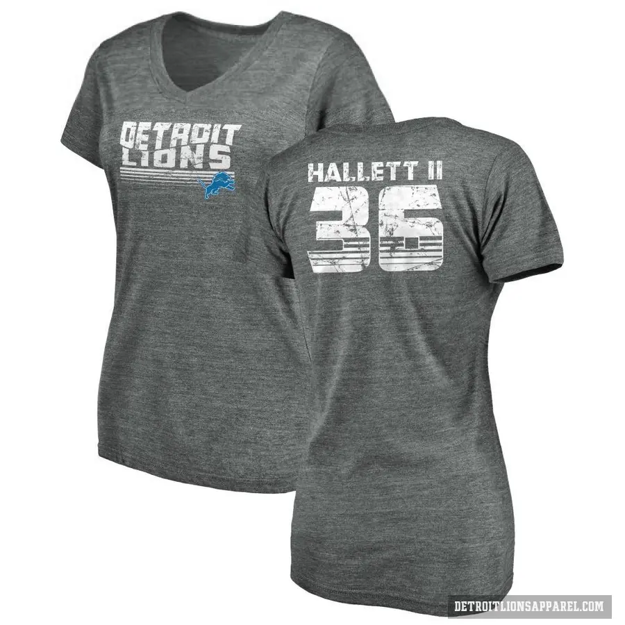 Women's ＃36 Erick Hallett II Detroit Lions Gray Retro V-Neck T-Shirt Heathered