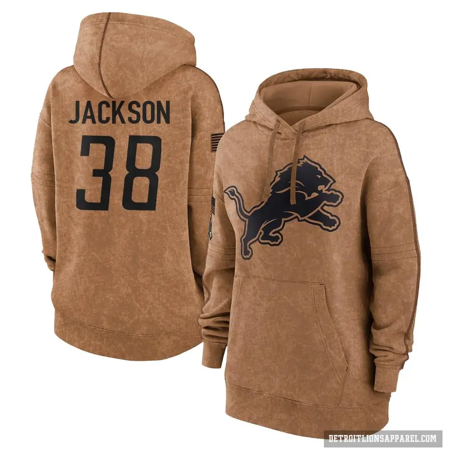 Women's ＃38 Justin Jackson Detroit Lions Brown 2023 Salute To Service Pullover Hoodie