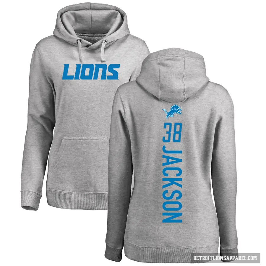 Women's ＃38 Justin Jackson Detroit Lions Pro Line Ash Backer Pullover Hoodie