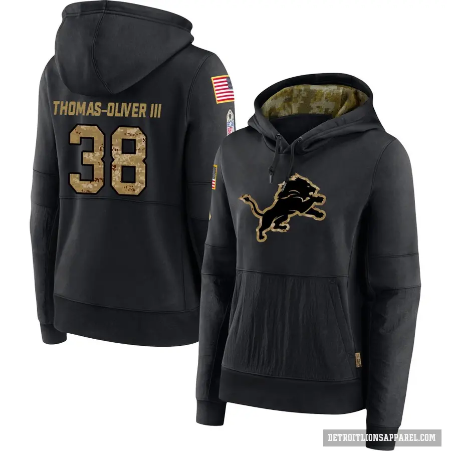Women's ＃38 Stantley Thomas-Oliver III Detroit Lions Black 2020 Salute to Service Sideline Performance Pullover Hoodie