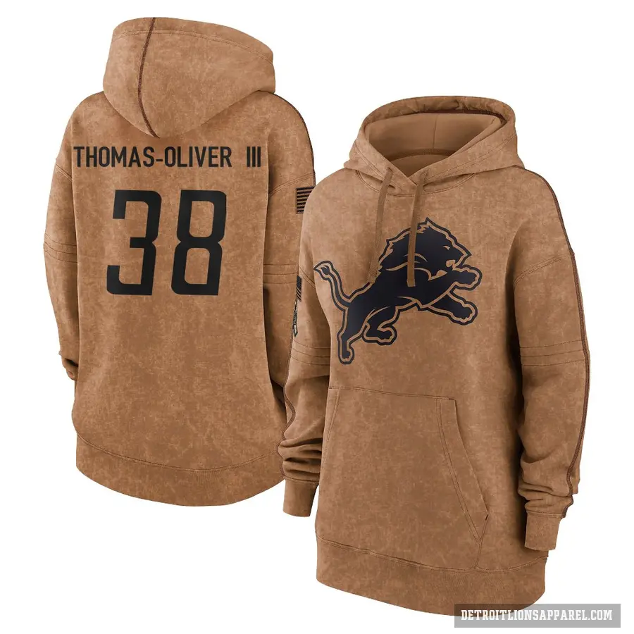 Women's ＃38 Stantley Thomas-Oliver III Detroit Lions Brown 2023 Salute To Service Pullover Hoodie