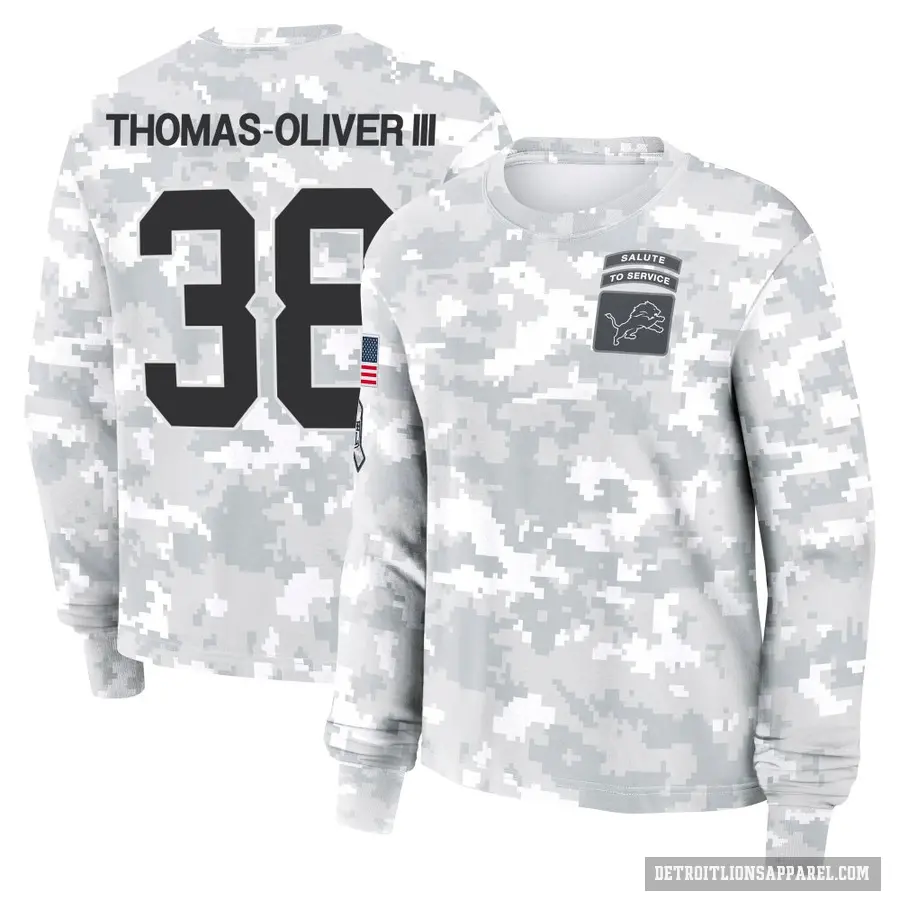 Women's ＃38 Stantley Thomas-Oliver III Detroit Lions Camo Arctic 2024 Salute to Service Long Sleeve T-Shirt
