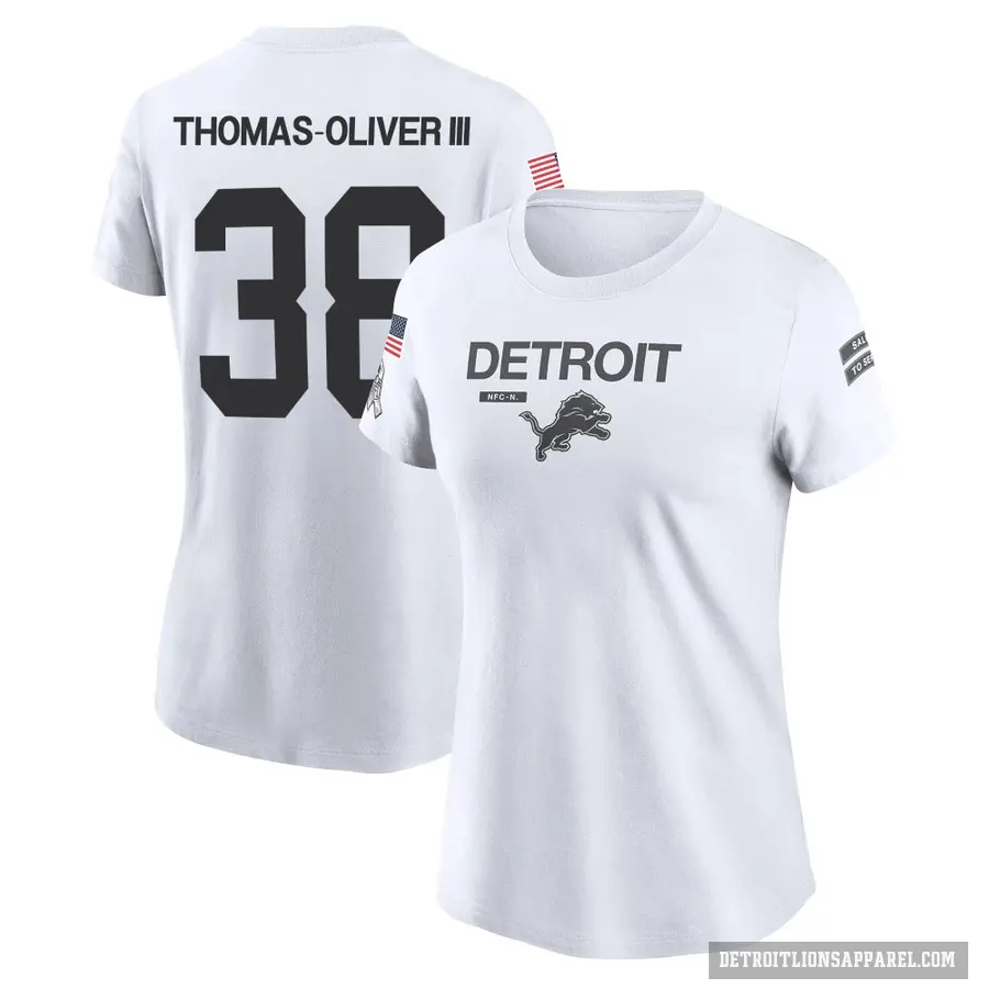 Women's ＃38 Stantley Thomas-Oliver III Detroit Lions White 2024 Salute to Service Performance T-Shirt