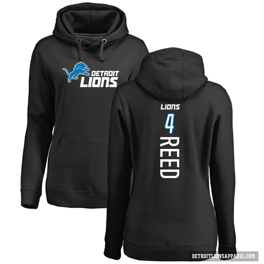 Women's ＃4 D.J. Reed Detroit Lions Black Pro Line Backer Pullover Hoodie