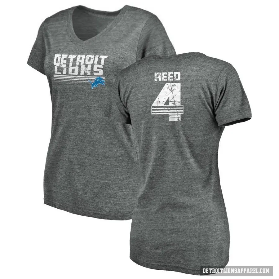 Women's ＃4 D.J. Reed Detroit Lions Gray Retro V-Neck T-Shirt Heathered