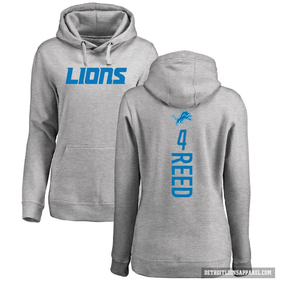 Women's ＃4 D.J. Reed Detroit Lions Pro Line Ash Backer Pullover Hoodie