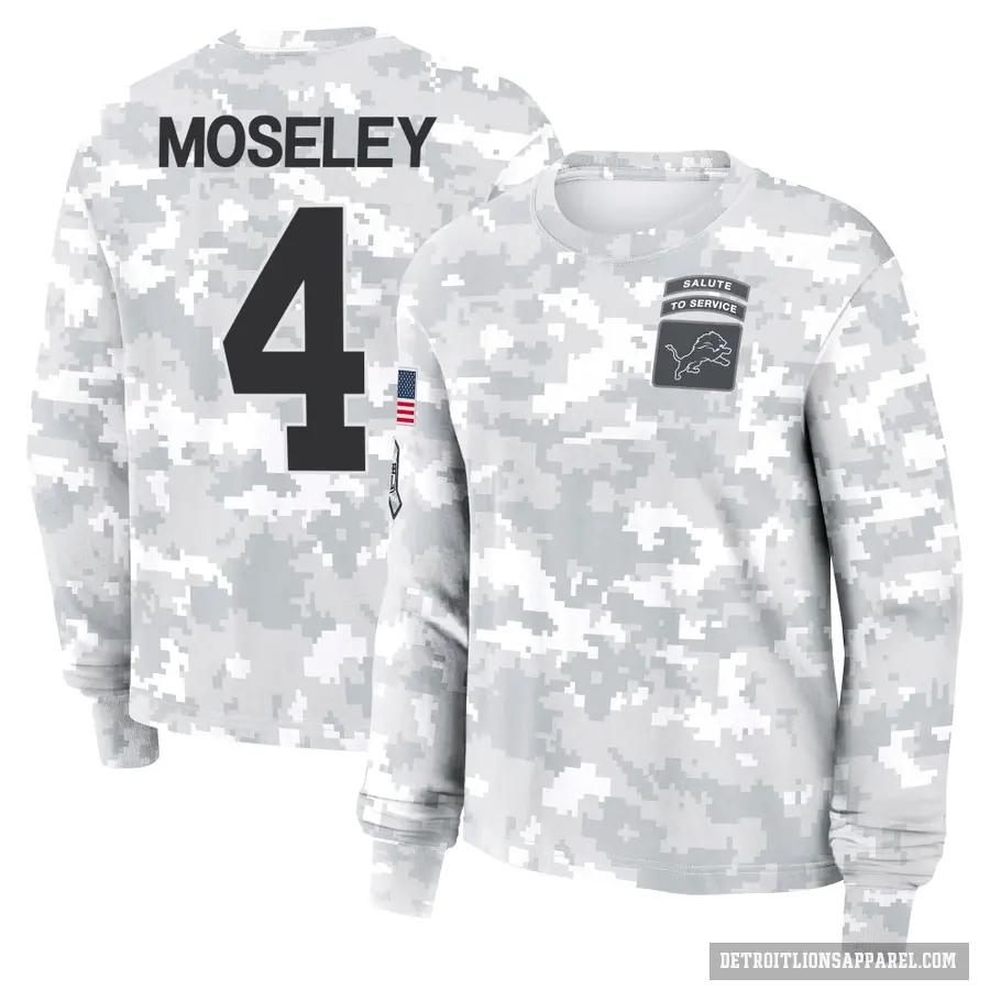 Women's ＃4 Emmanuel Moseley Detroit Lions Camo Arctic 2024 Salute to Service Long Sleeve T-Shirt