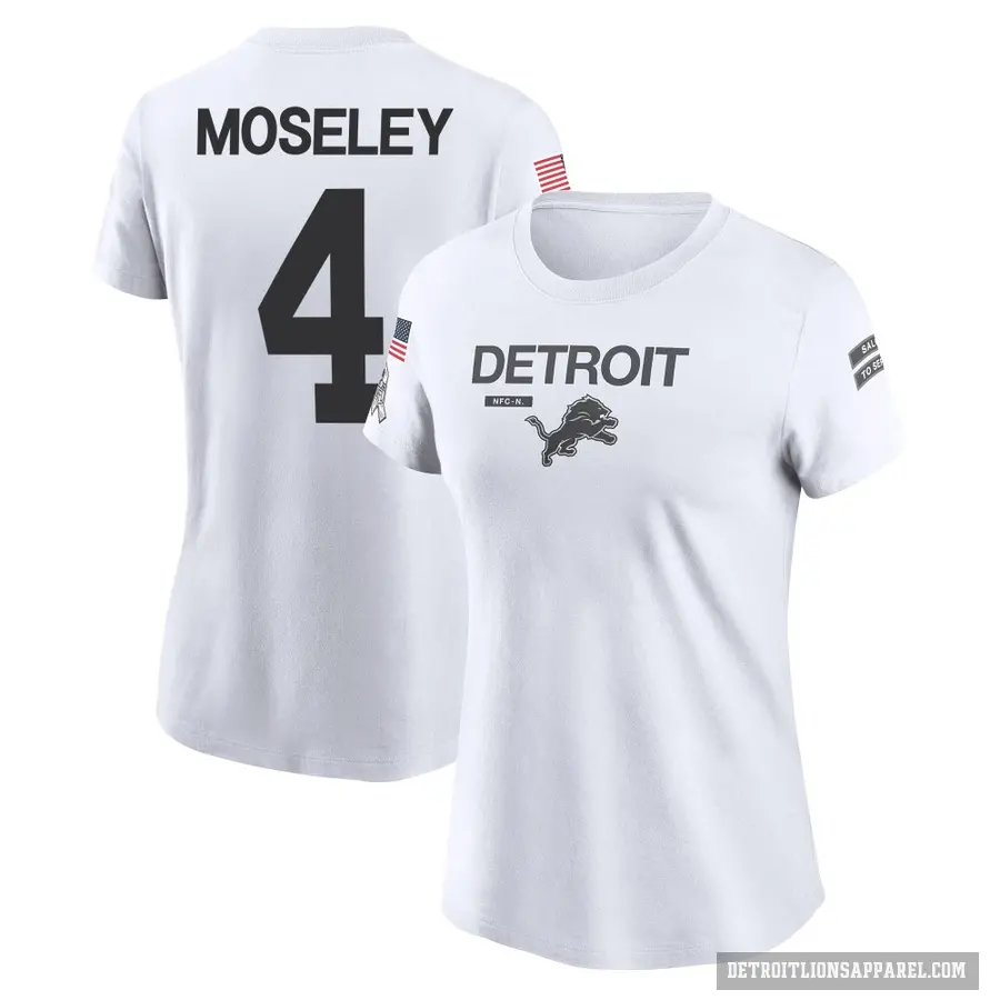 Women's ＃4 Emmanuel Moseley Detroit Lions White 2024 Salute to Service Performance T-Shirt