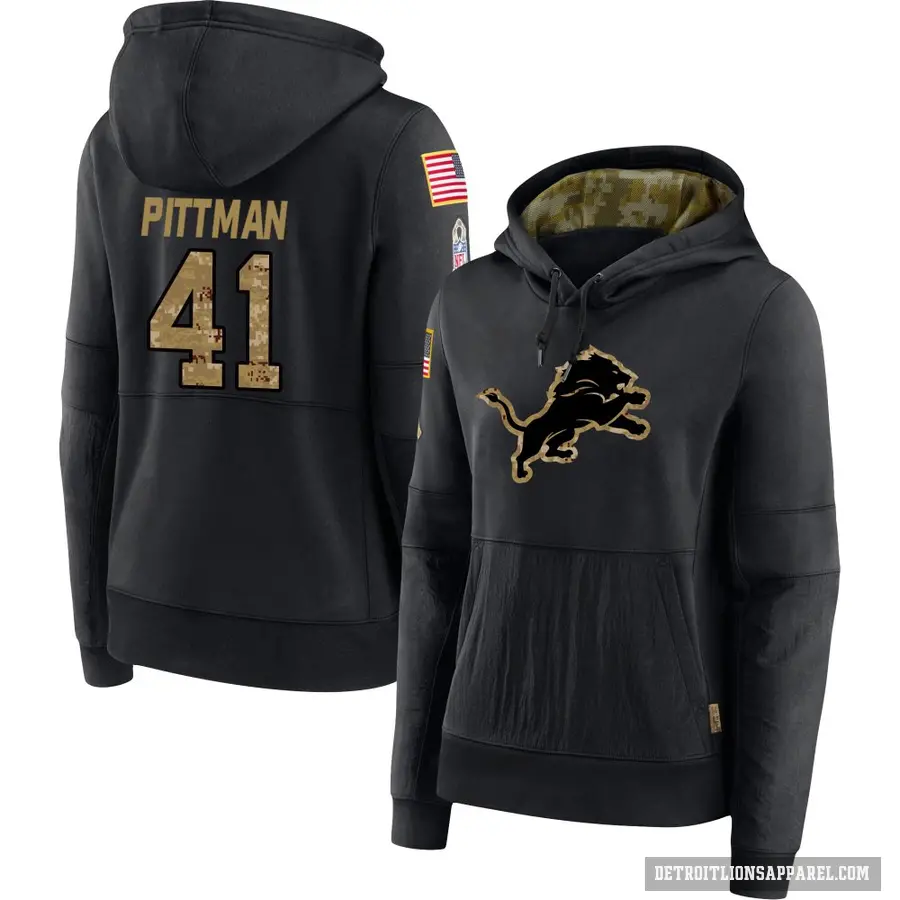 Women's ＃41 Anthony Pittman Detroit Lions Black 2020 Salute to Service Sideline Performance Pullover Hoodie