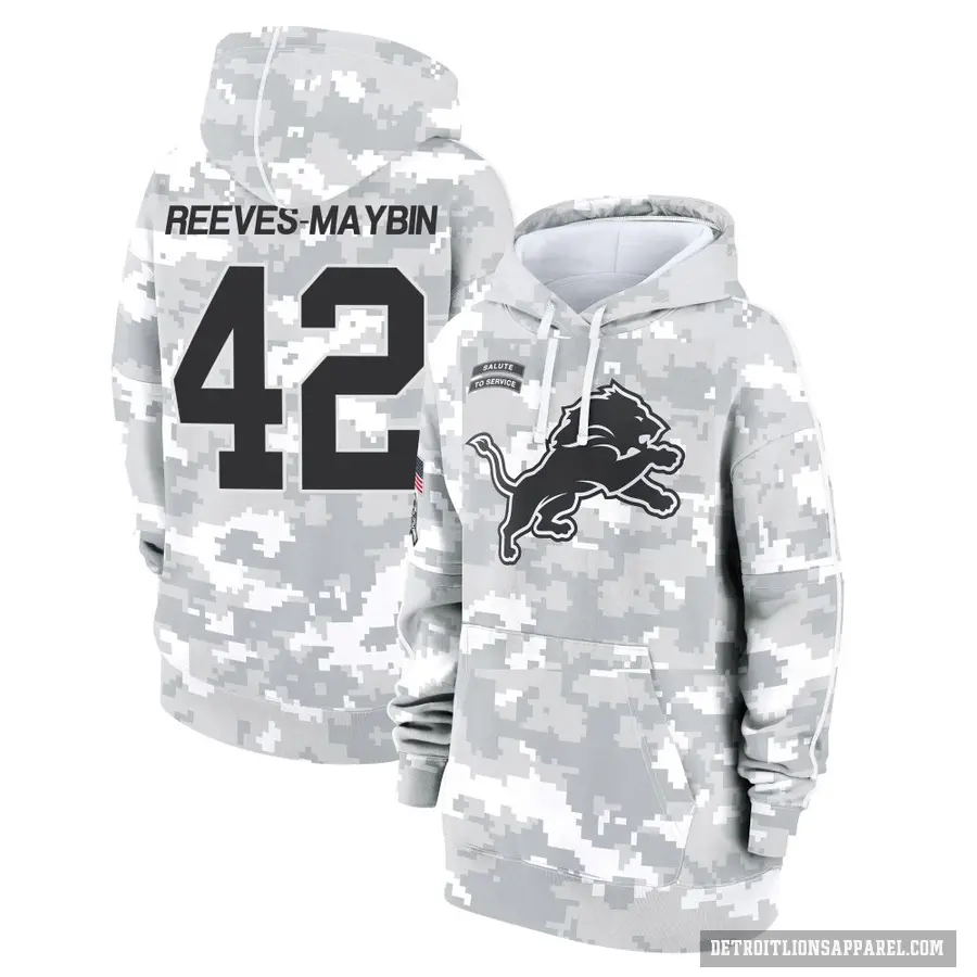 Women's ＃42 Jalen Reeves-Maybin Detroit Lions Arctic Camo 2024 Salute to Service Club Fleece Pullover Hoodie