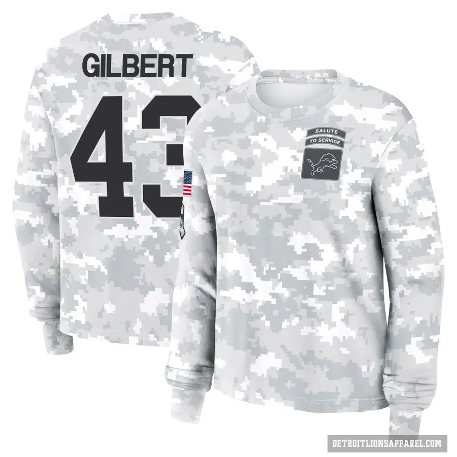Women's ＃43 DaRon Gilbert Detroit Lions Camo Arctic 2024 Salute to Service Long Sleeve T-Shirt