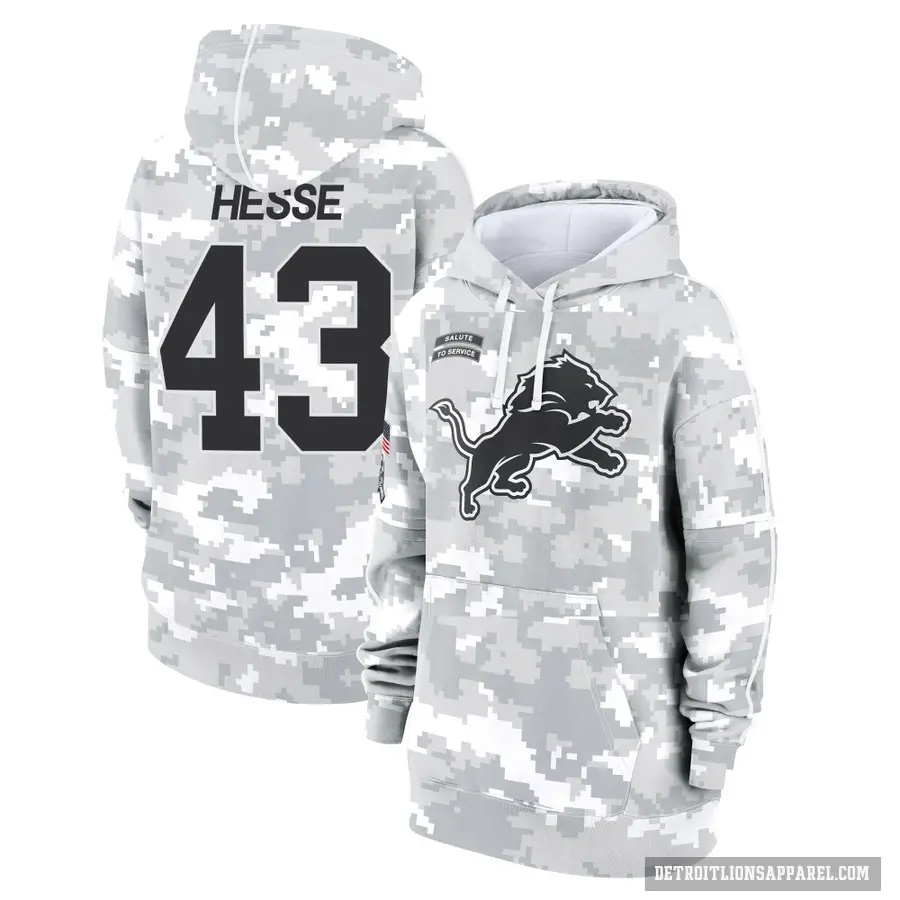 Women's ＃43 Parker Hesse Detroit Lions Arctic Camo 2024 Salute to Service Club Fleece Pullover Hoodie