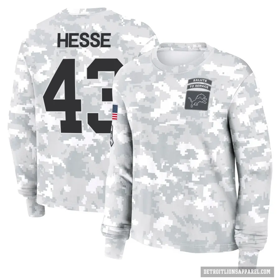 Women's ＃43 Parker Hesse Detroit Lions Camo Arctic 2024 Salute to Service Long Sleeve T-Shirt