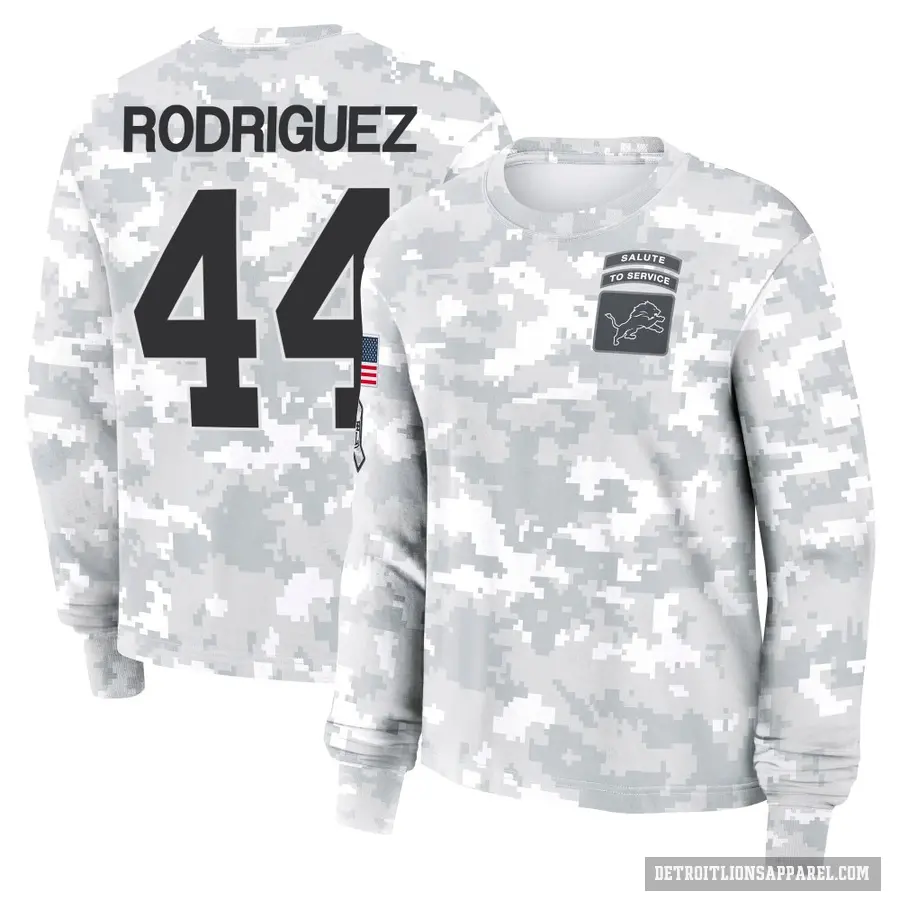 Women's ＃44 Malcolm Rodriguez Detroit Lions Camo Arctic 2024 Salute to Service Long Sleeve T-Shirt