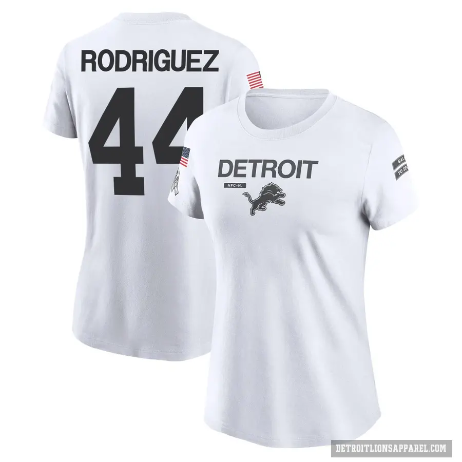 Women's ＃44 Malcolm Rodriguez Detroit Lions White 2024 Salute to Service Performance T-Shirt
