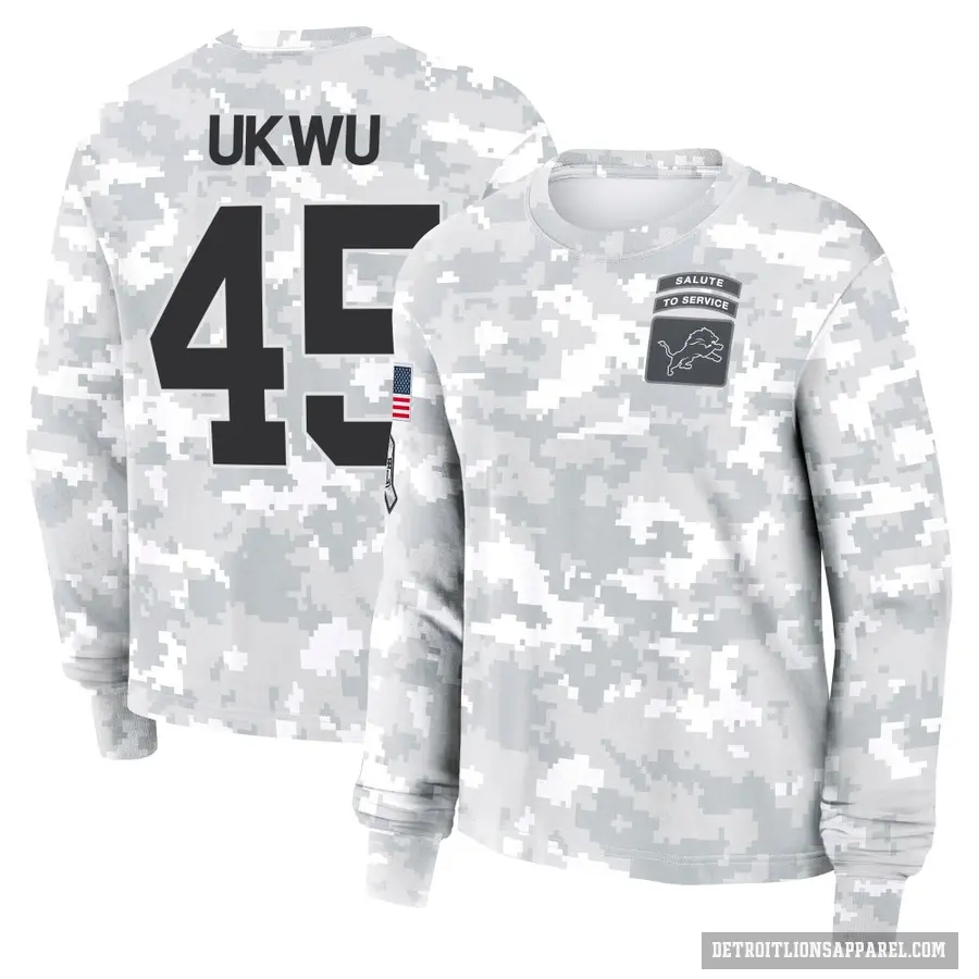 Women's ＃45 Isaac Ukwu Detroit Lions Camo Arctic 2024 Salute to Service Long Sleeve T-Shirt