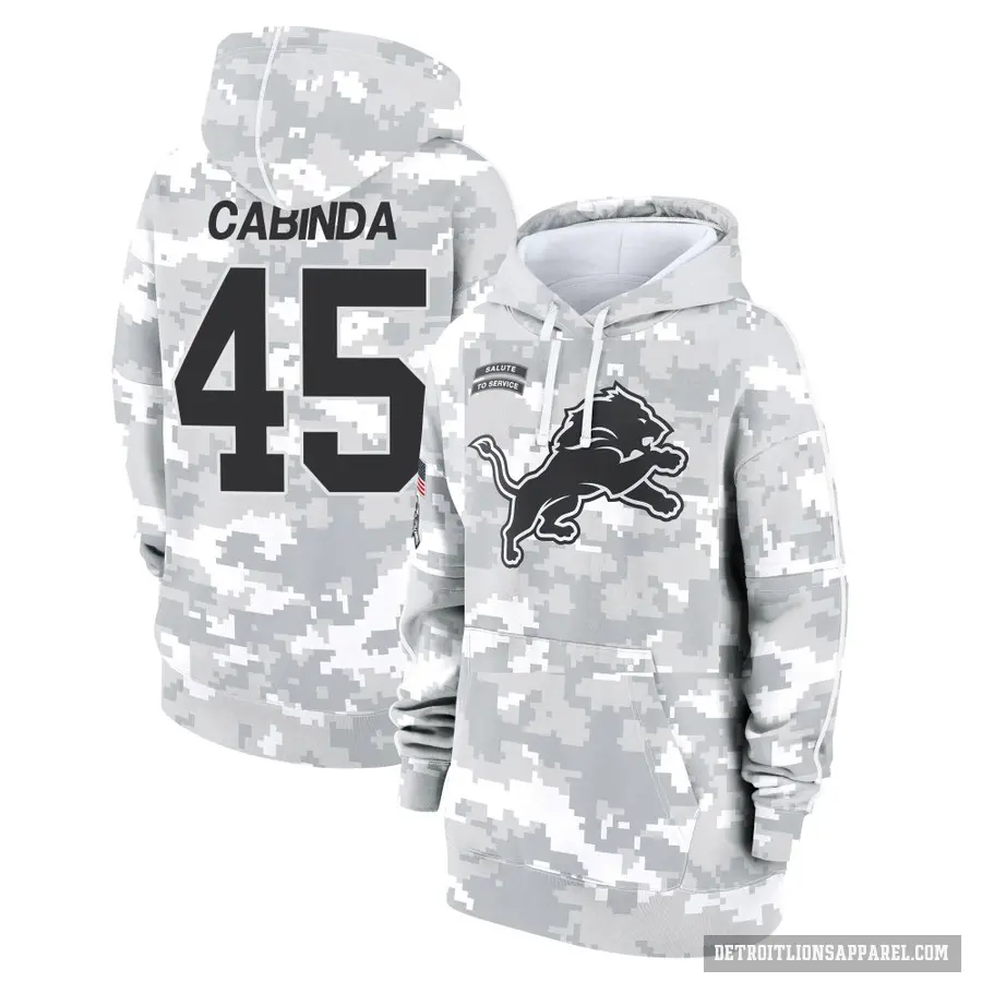 Women's ＃45 Jason Cabinda Detroit Lions Arctic Camo 2024 Salute to Service Club Fleece Pullover Hoodie
