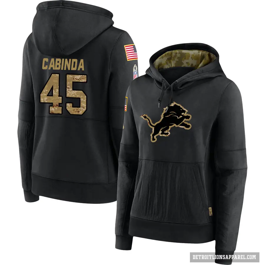 Women's ＃45 Jason Cabinda Detroit Lions Black 2020 Salute to Service Sideline Performance Pullover Hoodie
