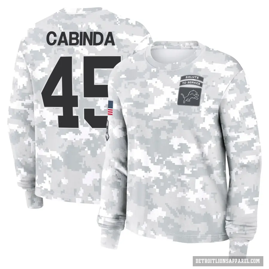Women's ＃45 Jason Cabinda Detroit Lions Camo Arctic 2024 Salute to Service Long Sleeve T-Shirt