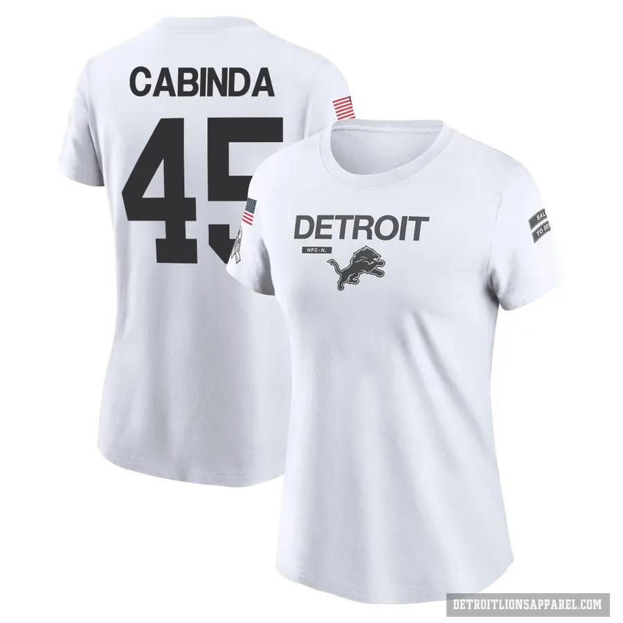 Women's ＃45 Jason Cabinda Detroit Lions White 2024 Salute to Service Performance T-Shirt