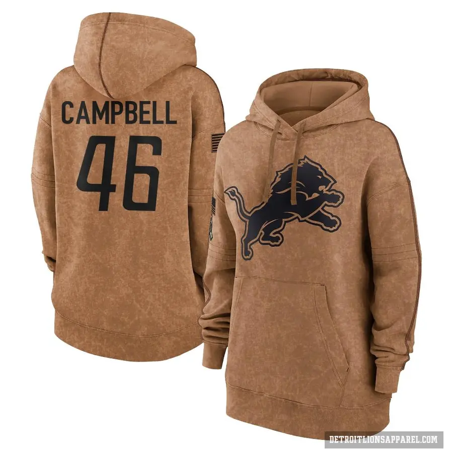 Women's ＃46 Jack Campbell Detroit Lions Brown 2023 Salute To Service Pullover Hoodie