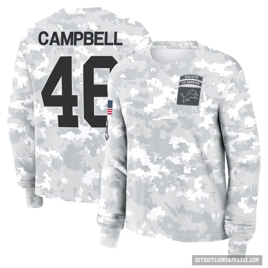 Women's ＃46 Jack Campbell Detroit Lions Camo Arctic 2024 Salute to Service Long Sleeve T-Shirt