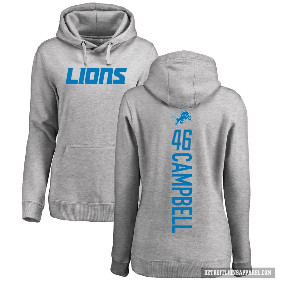Women's ＃46 Jack Campbell Detroit Lions Pro Line Ash Backer Pullover Hoodie