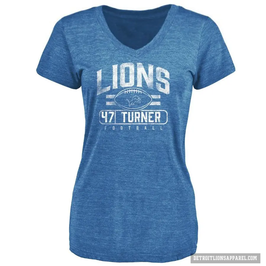 Women's ＃47 Ezekiel Turner Detroit Lions Blue Flanker T-Shirt