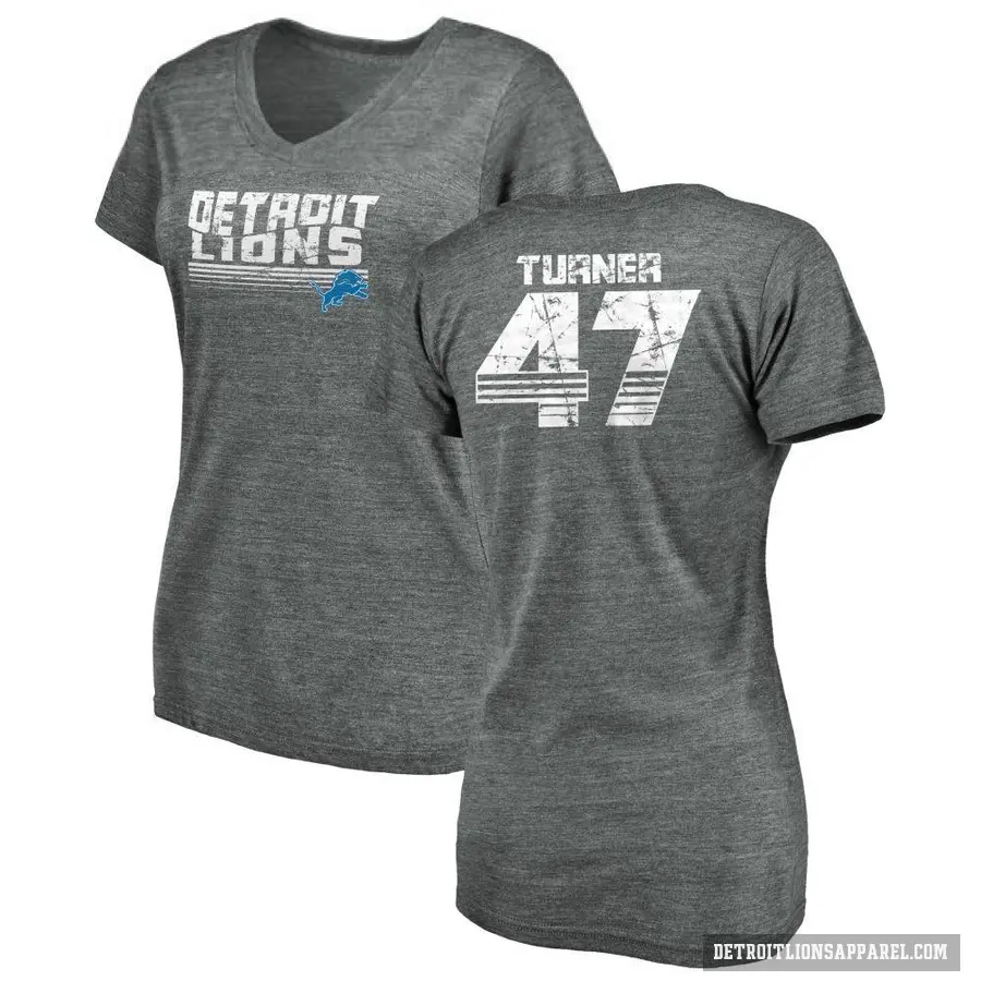 Women's ＃47 Ezekiel Turner Detroit Lions Gray Retro V-Neck T-Shirt Heathered