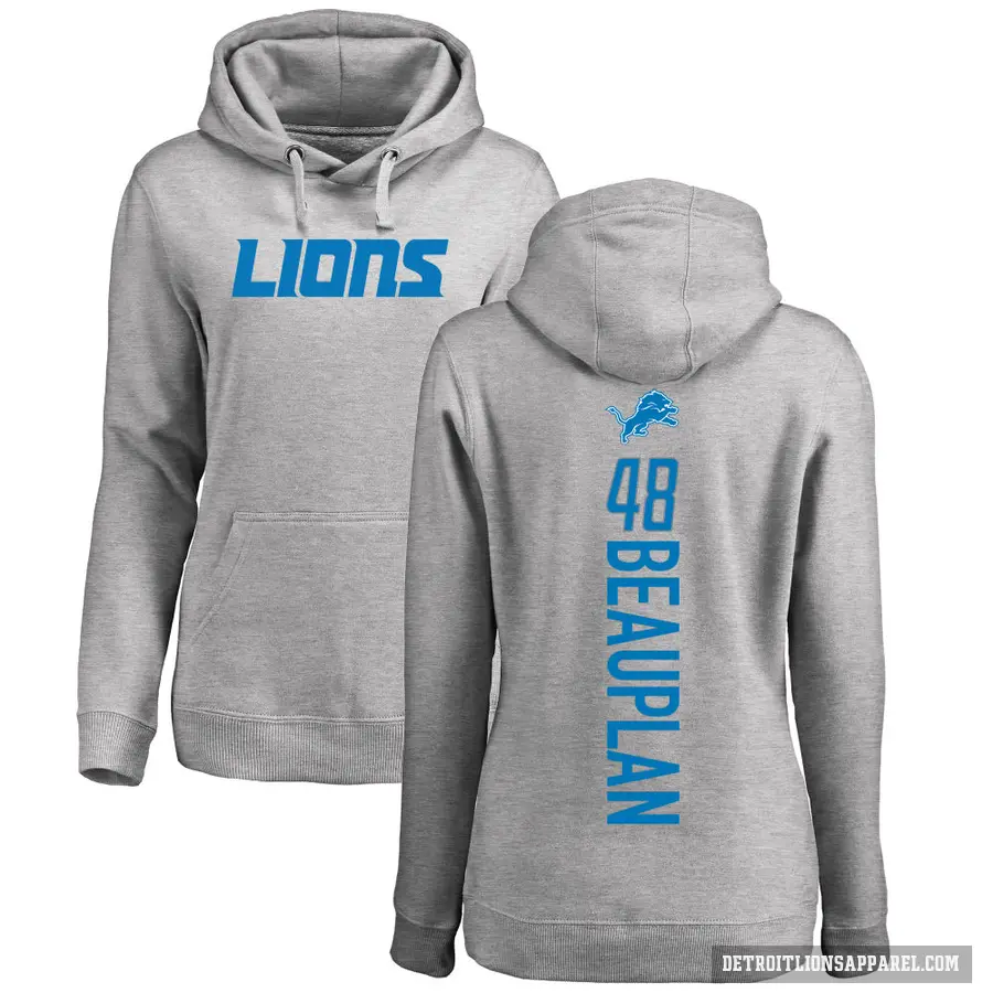 Women's ＃48 Abraham Beauplan Detroit Lions Pro Line Ash Backer Pullover Hoodie