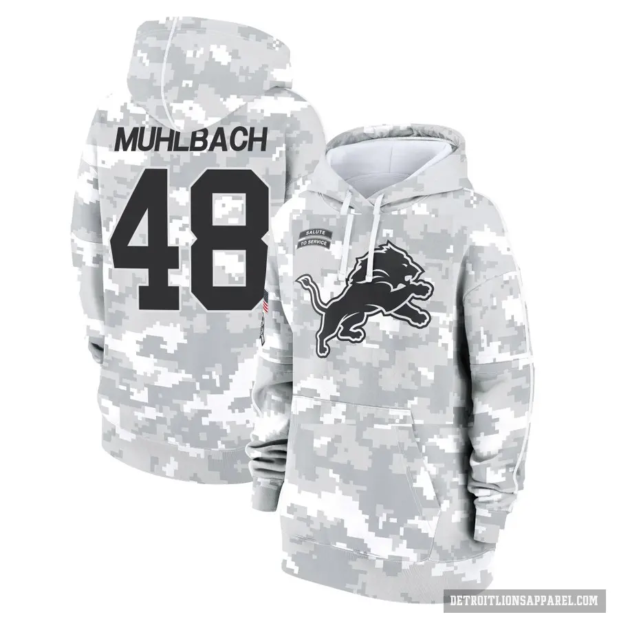 Women's ＃48 Don Muhlbach Detroit Lions Arctic Camo 2024 Salute to Service Club Fleece Pullover Hoodie