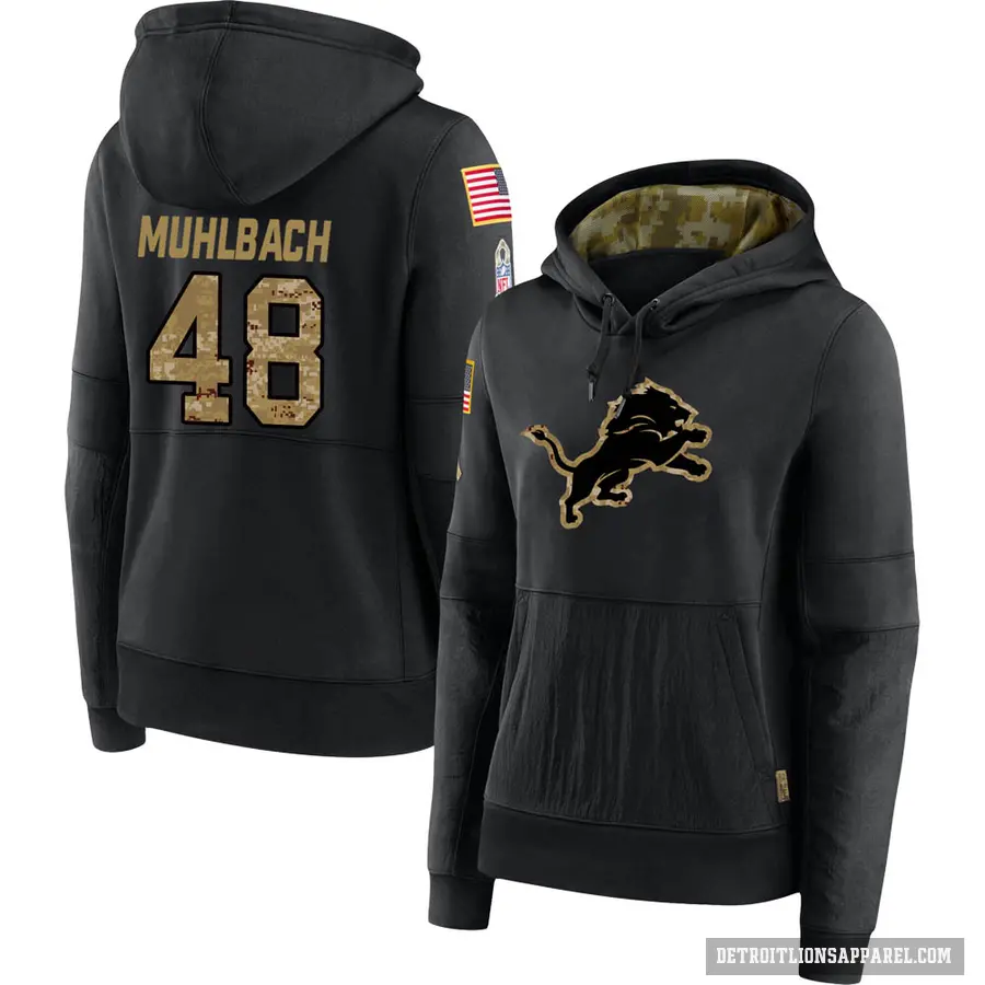 Women's ＃48 Don Muhlbach Detroit Lions Black 2020 Salute to Service Sideline Performance Pullover Hoodie